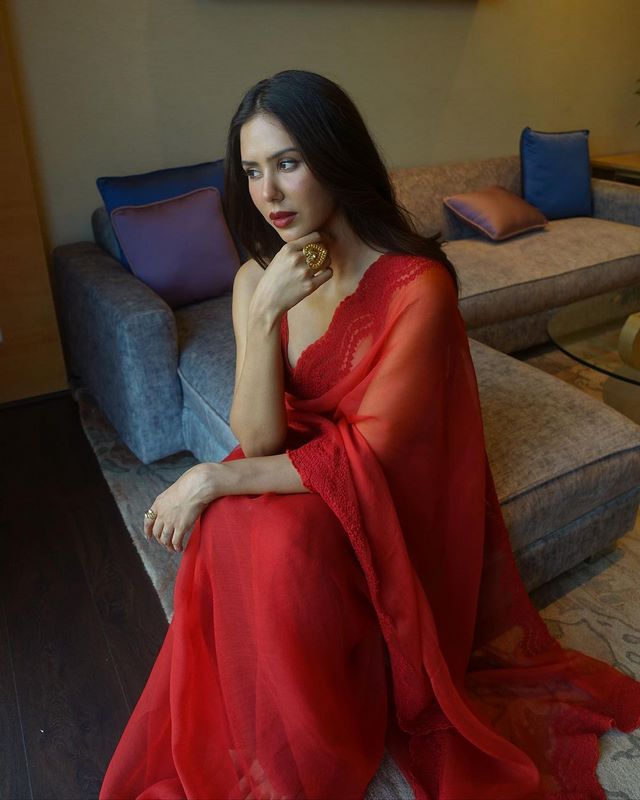 Actress sonam bajwa is slaying with a cute look in a red saree-Sonambajwa, Sonam Bajwa Hot, Sonam Bajwa Photos,Spicy Hot Pics,Images,High Resolution WallPapers Download