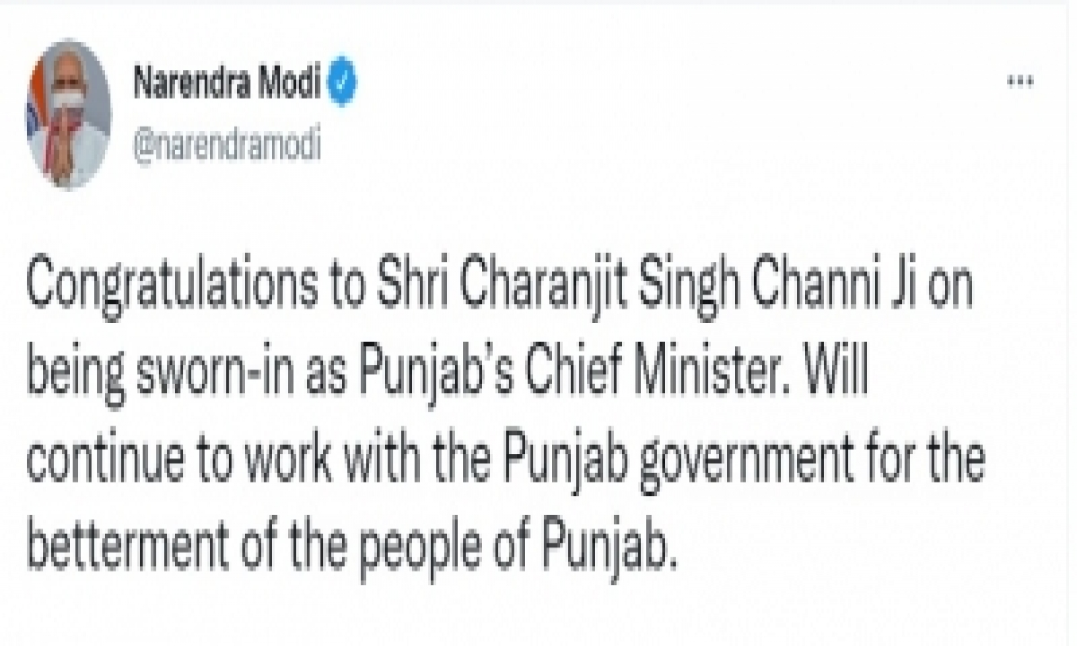  Pm Modi Greets New Punjab Chief Minister Channi-TeluguStop.com