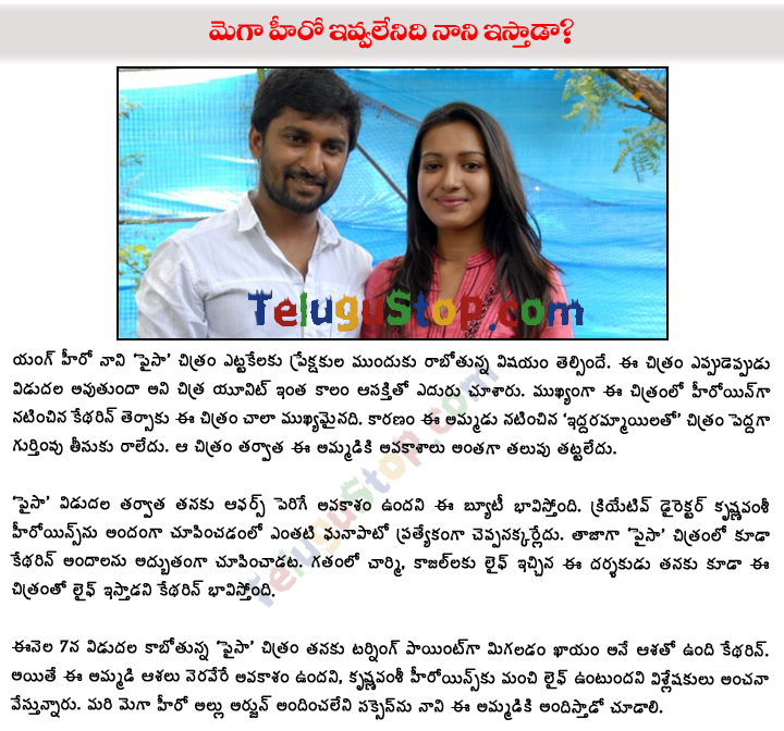 Catherine Tresa Hopes On Nani Paisa Movie - 