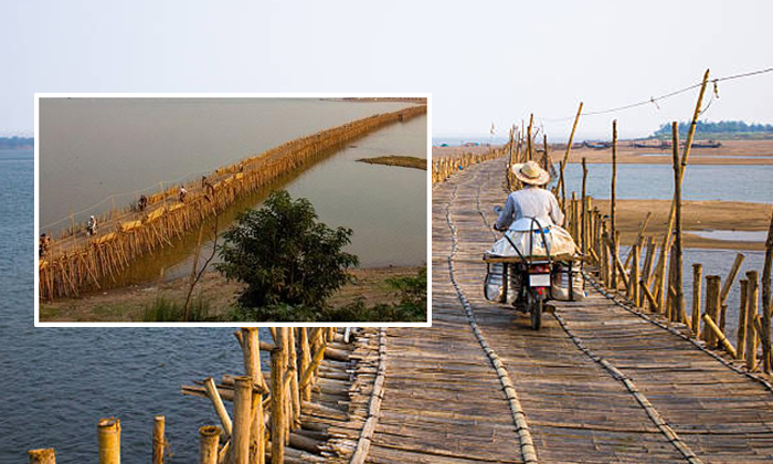  A Bamboo Bridge Over The Mekong River At Kampong Cham-TeluguStop.com