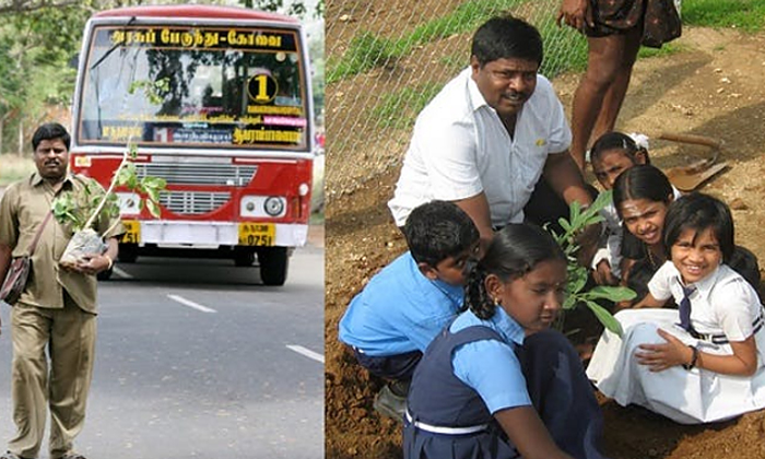 Coimbatore Bus Conductor Has Planted 3 Lakh Trees Using His Own Income-TeluguStop.com