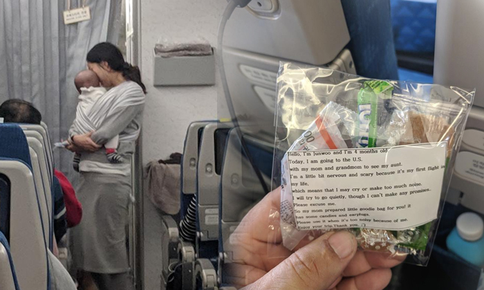 Mom Hands Out 200 Earplugs On Plane Fearing Baby May Cry Korean Candy-TeluguStop.com
