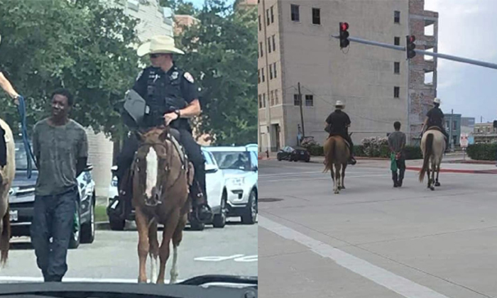  Horseback Officers Leading Black Men In Texas-TeluguStop.com