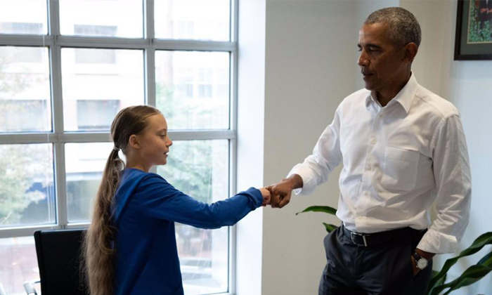  Obama Meets With Swedish Teen Climate Activist Greta Thunberg-TeluguStop.com