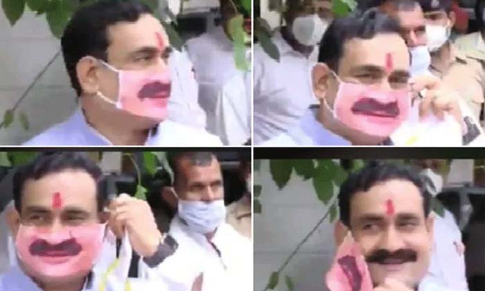  Home Minister Narottam Mishra, Face Mask, Corona Virus, Covid-19-TeluguStop.com