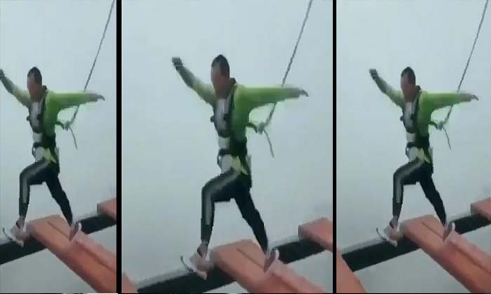  Lucky Man He Jumped Thinking He Had The Harness Lucky Man, Jumped, Viral Video,-TeluguStop.com