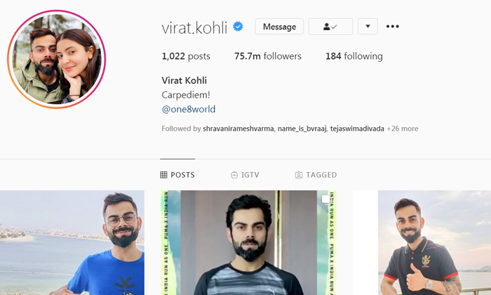  Team India Captain Showing His Mark On Instagram Too  Virat Kohili, Instagram, F-TeluguStop.com