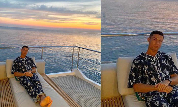  Christiano Ronaldo Share The Picture Of Floral Pyjamas On His Luxury Yacht.-TeluguStop.com