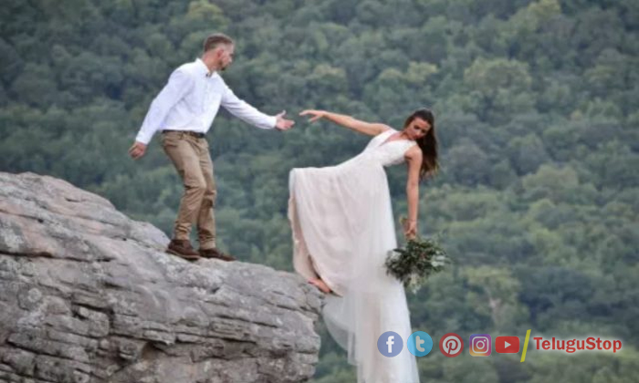  Bride And Groom Pose For Terrifying  Wedding Photoshoot  Hanging Off The Edge Of-TeluguStop.com