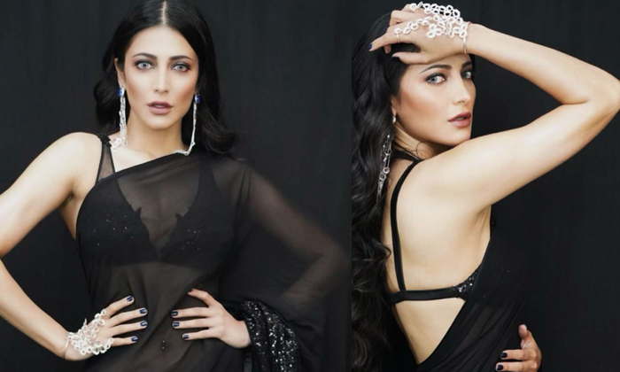  Shruti Haasan’s Shares Lavishing Picture In Black Saree Goes Viral.-TeluguStop.com