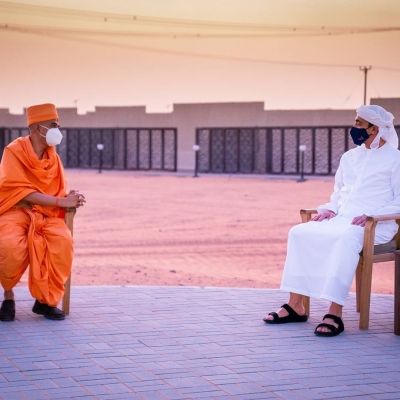  Uae’s Sheikh Abdullah Inspects Hindu Temple Site In Abu Dhabi-TeluguStop.com