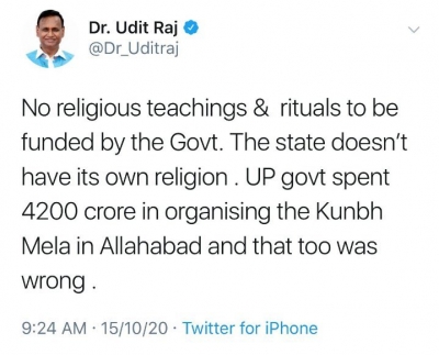  Udit Raj’s Tweet Questioning Kumbh Expenditure Creates Row-national-politi-TeluguStop.com