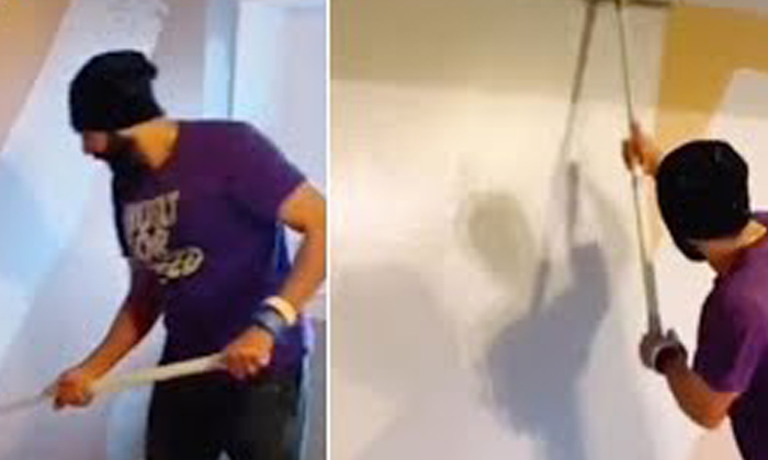  Man Paints Wall In Just 30seconds Viral Video, Viral Video, Painting Wall-TeluguStop.com