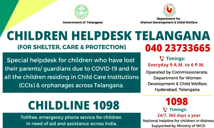  Special Helpline Desk For Orphan Children Infected With Corona , Telangana, Spec-TeluguStop.com