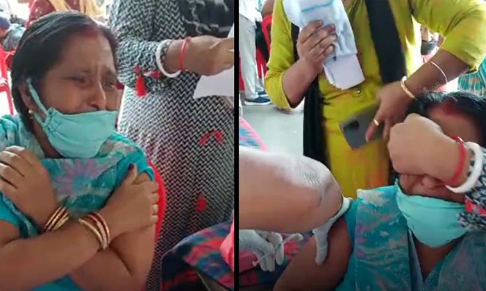  Viral Video Woman Crying Like A Baby During Corona Vaccine Injection , Viral Vid-TeluguStop.com