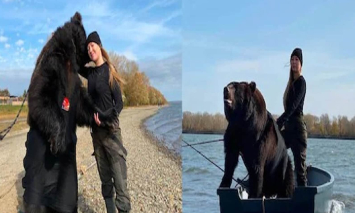  This Woman Is Friends With A Wild Bear And Now Are Inseparable, Woman Makes Frie-TeluguStop.com