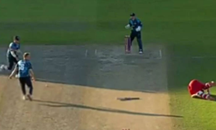  Viral Video: Batsmen Who Fell While Running Humane Opponent Team ..! Batsman, I-TeluguStop.com