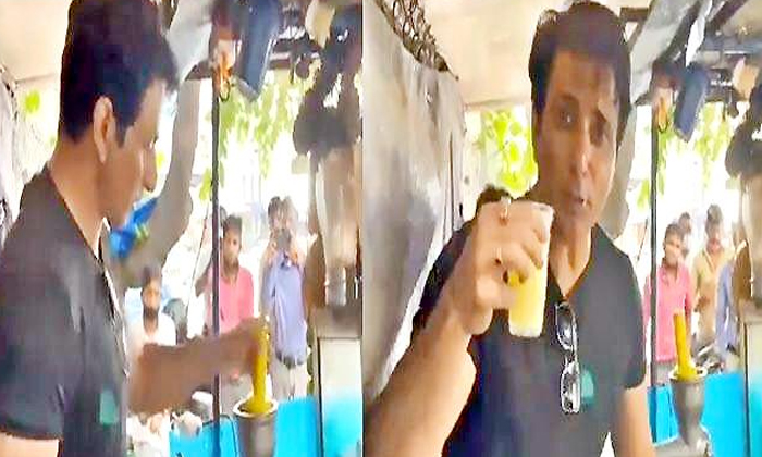  Sonusood Sell Mosambi Juice Hyderabad Video Goes Viral, Hyderabad, Mosambi Juice-TeluguStop.com