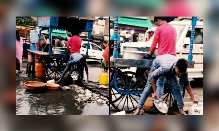  Tiffin Center Guy Washing Plates In Dirty Water, Street Food, Video Viral, Stree-TeluguStop.com