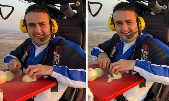  Turkey's 'smiling Chef' Cuts Onion Aboard A Flying Vehicle, Turkey Chef, Smiling-TeluguStop.com