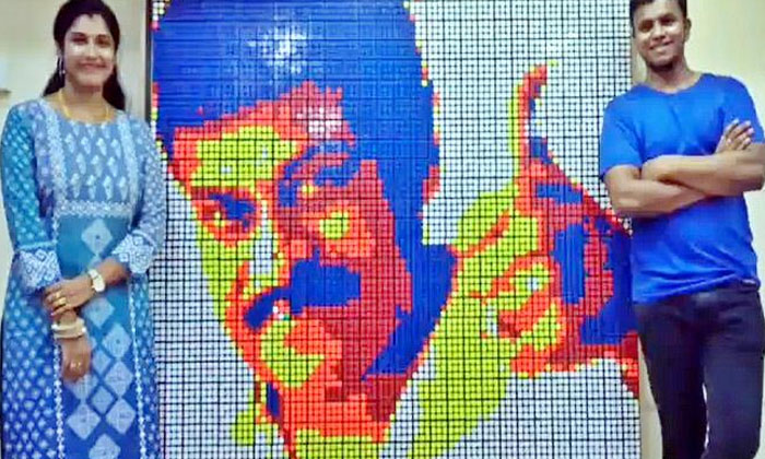  Mega Fans Tribute Pic Made 955 Rubiks Goes Viral  Chiranjeevi, Mega Star Birthda-TeluguStop.com