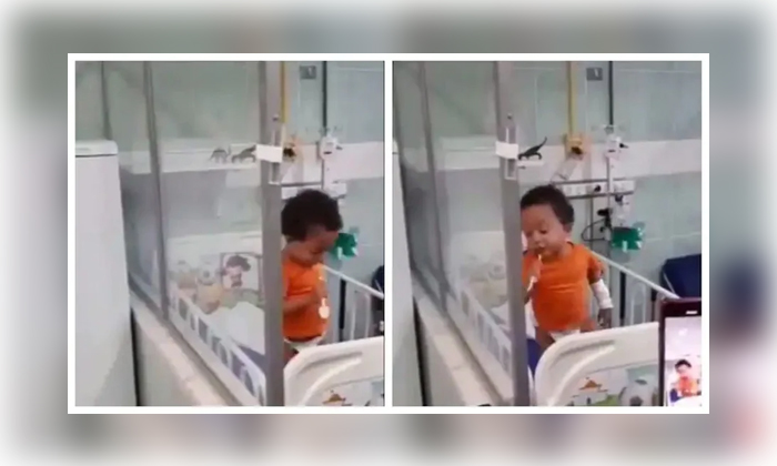  A Child Who Forgot His Disease And Stepped On A Hospital Bed, Viral Video, Crazy-TeluguStop.com