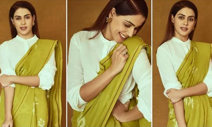  Genelia Shows Us How To Style A Traditional Look In A Bespoke Lime Sooti Saree S-TeluguStop.com