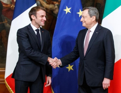  Draghi And Macron Meet To Discuss A Treaty That Will Boost Eu Ties-TeluguStop.com