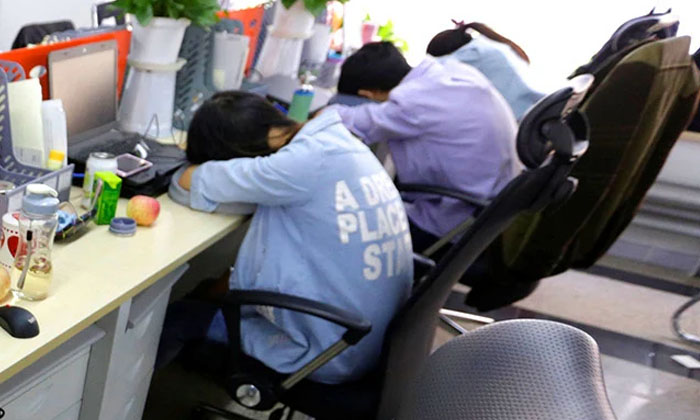  Employees Sleeping Inside Office In China , Employees, Sleeping, Covid-TeluguStop.com