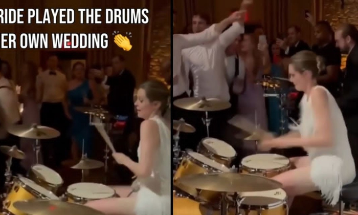  Wow Dirty Bride Playing Drums At The Wedding  Video Goes Viral , Marriage, Viral-TeluguStop.com