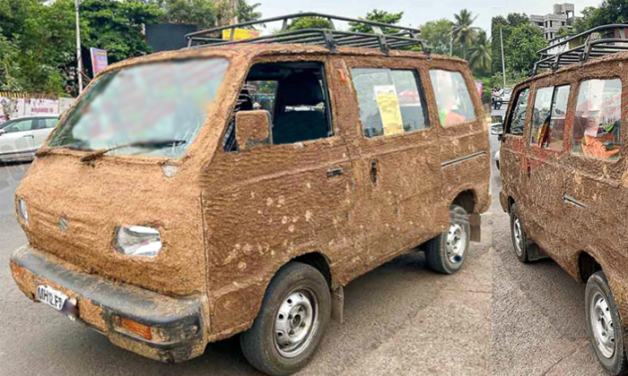  Pune Man Covered Its Omni Car With Cow Dung Details, Cow Dung,viral Latest, News-TeluguStop.com