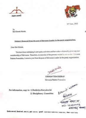  Shiv Sena 'sacks' Cm Eknath Shinde For 'anti-party' Activities-TeluguStop.com