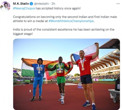  Stalin Lauds Neeraj Chopra For Winning Silver In World Championship-TeluguStop.com