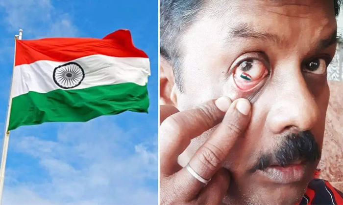  Tamilnadu Miniature Artist Paints India National Flag In Eyes-TeluguStop.com