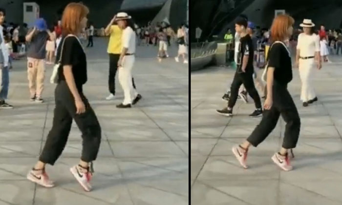  A Young Woman Who Showed How To Do Moonwalk In A Simple Way.. The Video Went Vir-TeluguStop.com