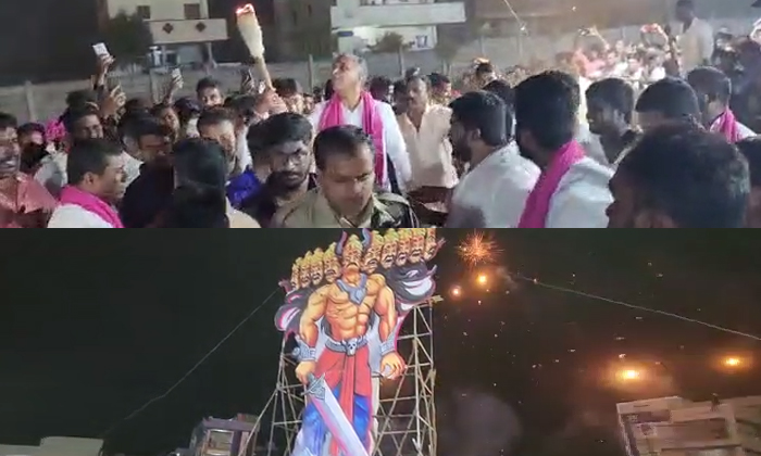  Minister Harish Rao Performed Raavan Dahan In Siddipeta, Minister Harish Rao ,ra-TeluguStop.com