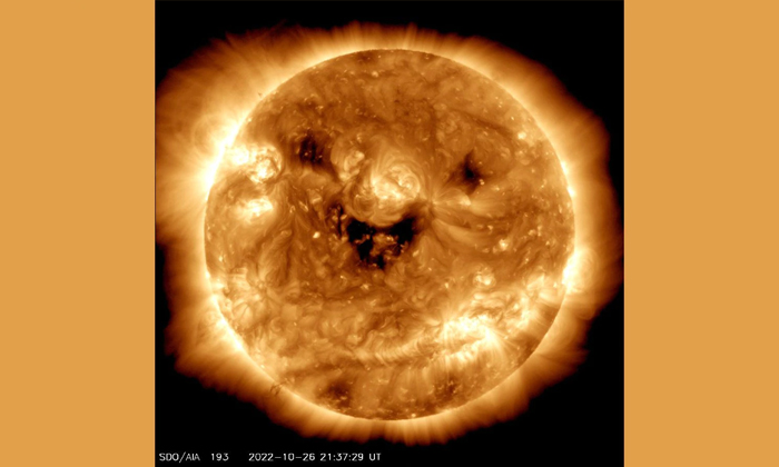  Nasa Solar Observatory Captures The Sun Smiling Pic Details, Nasa , Photos, Shar-TeluguStop.com