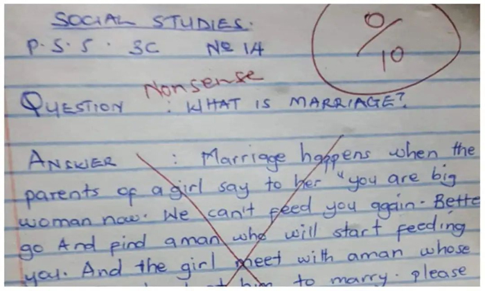  Student Hilarious Answer To The Question What Is Marriage Viral Details, Viral N-TeluguStop.com