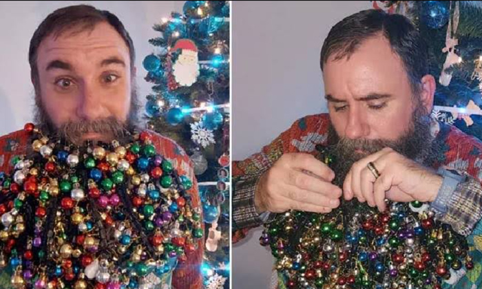  Idaho Man Decorates Beard With 710 Baubles For Guinness World Record,idaho,guinn-TeluguStop.com