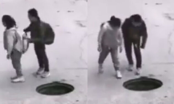  Two Children Closes Opened Manhole On Road Video Viral Details,  Manhole, Kids,-TeluguStop.com