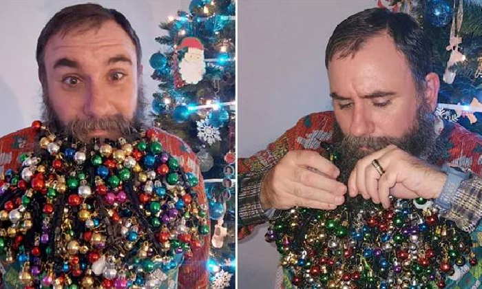 Usa Man Creates Guinness World Record By Hanging Christmas Bubbles To Beard Deta Usa Man Creates Guinness World Record By Hanging Christmas Bubbles To Beard Deta-TeluguStop.com