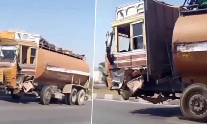  Viral Video Man Driving Truck Without Front Wheels,man,viral Video, Truck,front-TeluguStop.com