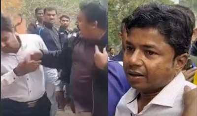 Trinamool Worker Slaps Man For Approaching Minister With Complaints Trinamool Worker Slaps Man For Approaching Minister With Complaints-TeluguStop.com