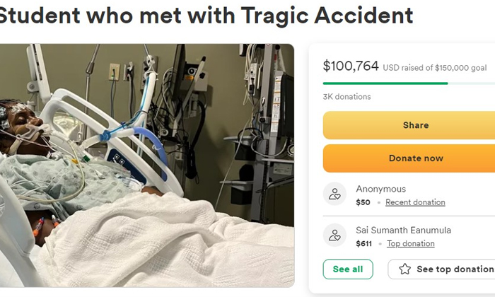  Indian Student In America Battling For Life After Car Accident, Mercy In Northwe-TeluguStop.com