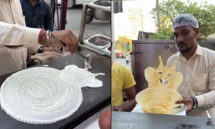 Viral Video Street Vendor Makes Cat-shaped Dosa,street Vendors, Street Food Make-TeluguStop.com