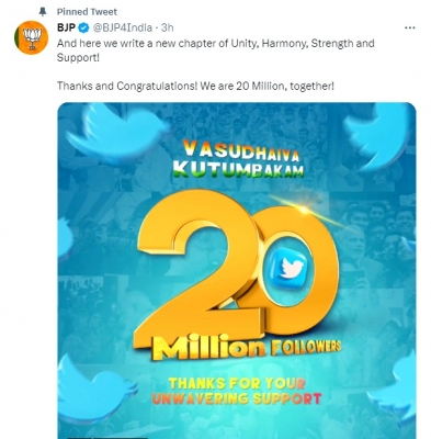  Bjp's Twitter Handle Crosses 2 Cr Followers-TeluguStop.com