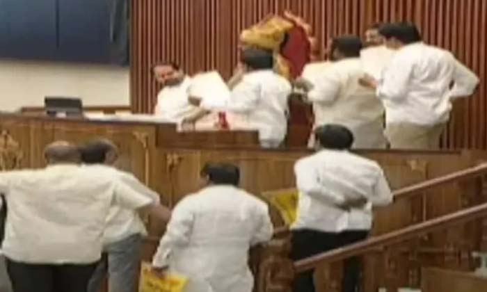 Telugu Ap Assembly, Assembly, Jive Canceled, Andhra, Podium, Sudhakar Babu-Telug