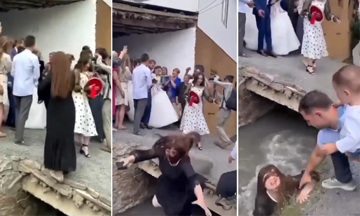  Woman Falls Into Drain While Taking Pics In Wedding Video Viral, Bride, Groom, V-TeluguStop.com