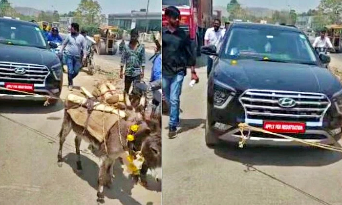  18 Lakh Car Broke Down The Owner Dragged It With Donkeys In Rajasthan Details, V-TeluguStop.com