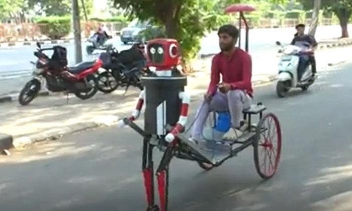  Students Of Surat Created A Robot Rickshaw Puller , Rickshaw Puller , Robot , S-TeluguStop.com